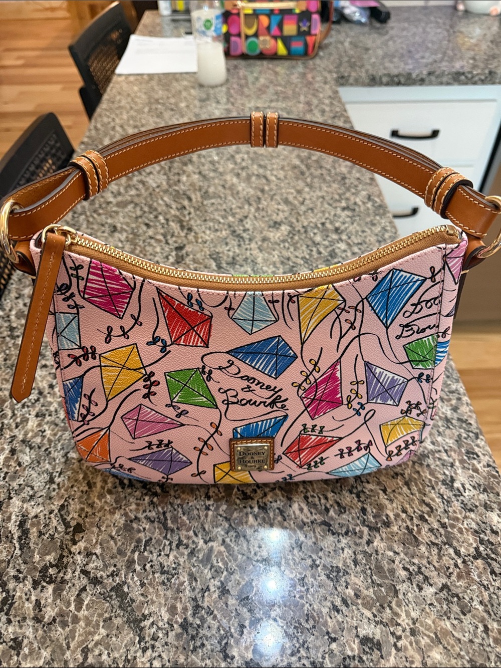Dooney & Bourke Pink Kite Print Leather-Trim Shoulder Bag